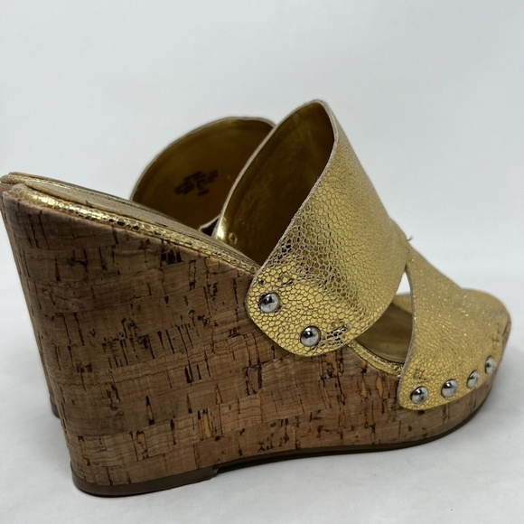 Nine West Open Toe Gold Strap NW Jaimy Wedge Heels Womens Size 8.5 M - Picture 4 of 12